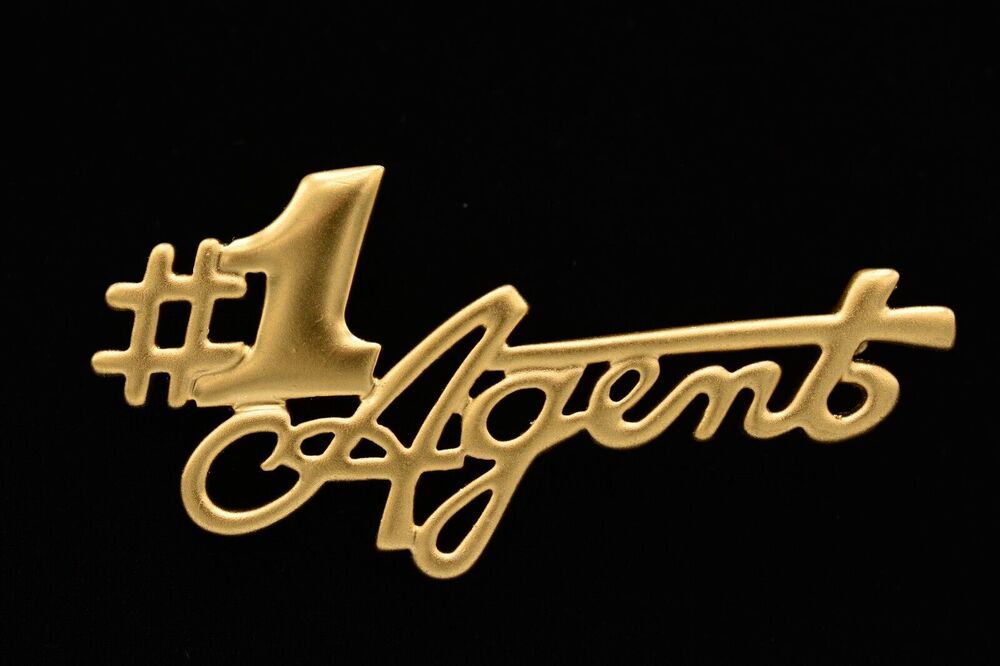 AJC Vintage #1 Agents Pin Brooch Brushed Gold Realtor NOS Signed 1980s BinA5